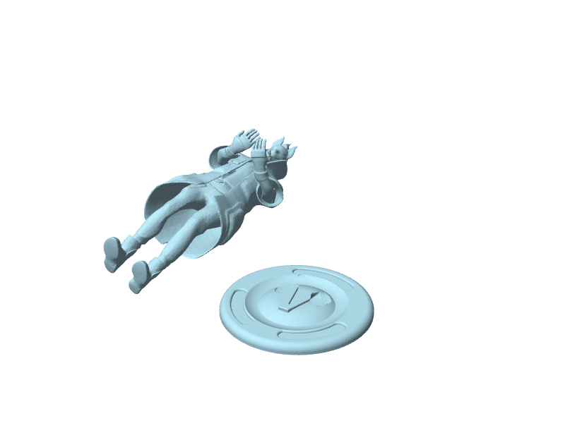 Statua di supereroe in volo con base circolare