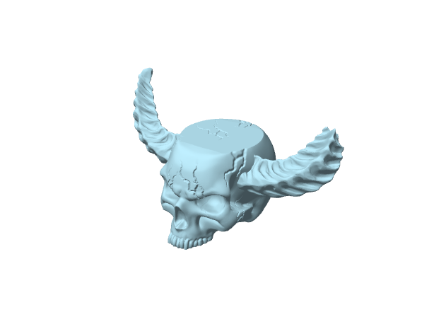 Teschio demoniaco con corna, base per miniature
